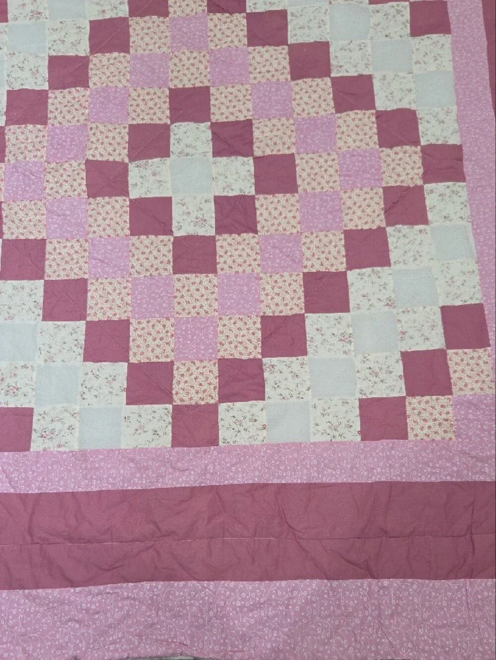 Pink And White Square Pattern Manufactured Quilt 84 X 84